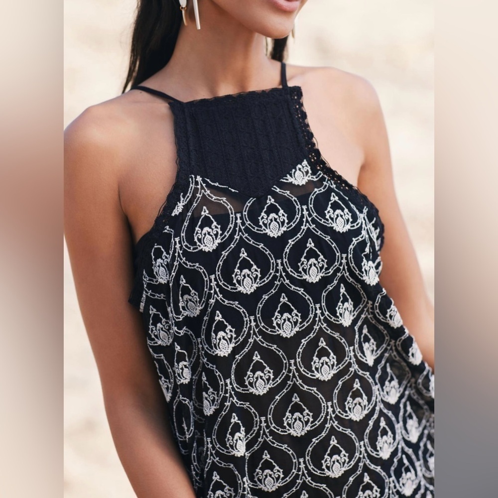 Anthropologie Sheer Embroidered Mini Dress - Picture 4 of 9